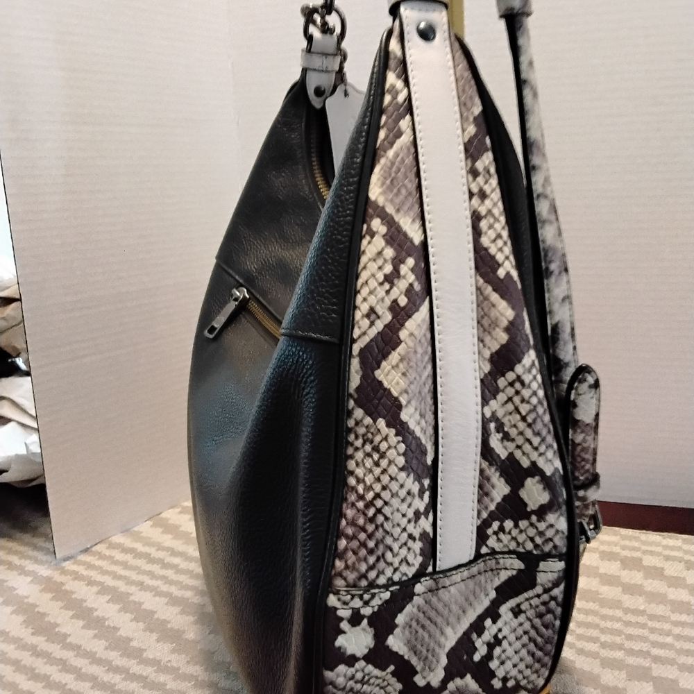 Coach Harley Hobo Black Pebbled Leather With Embossed Snake Trim